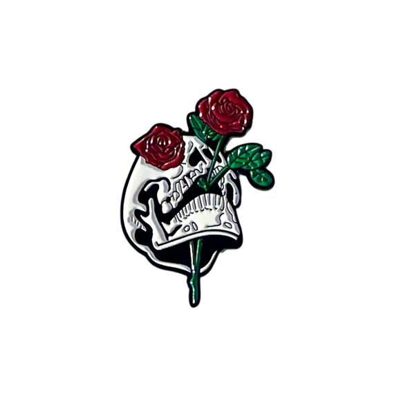 Skull and Roses Enamel Pin - Picture 1 of 3